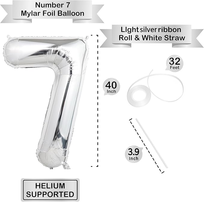40 Inch Silver Number Balloons, Helium Mylar Foil Number Balloons - Image 3