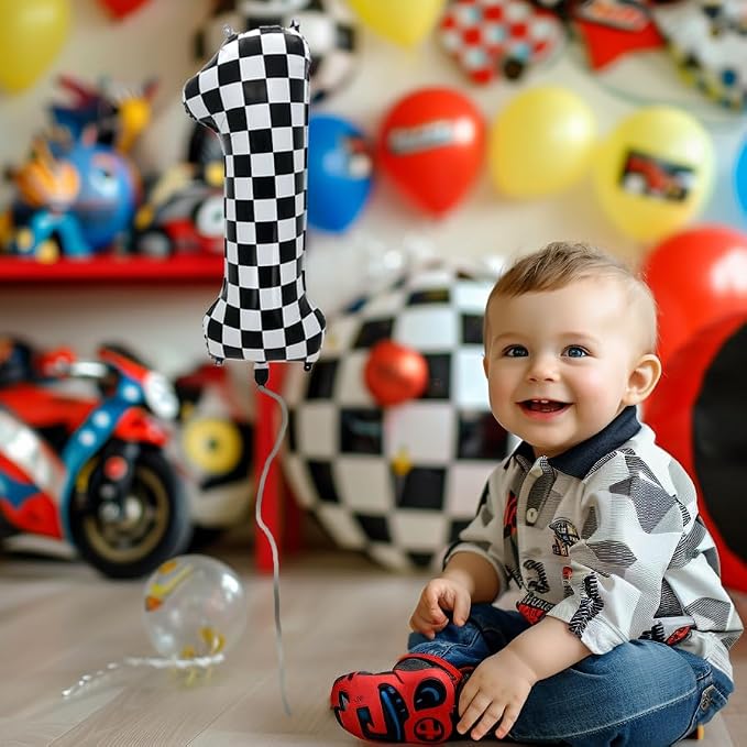 42 Inch Checkered Number Balloon 4, 4th Race Car Flag Birthday Party Supplies - Image 2