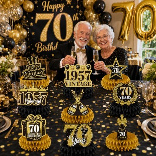 Birthday Decorations 2027-9Pcs 70th Birthday Honeycomb Table Decorations - Image 5