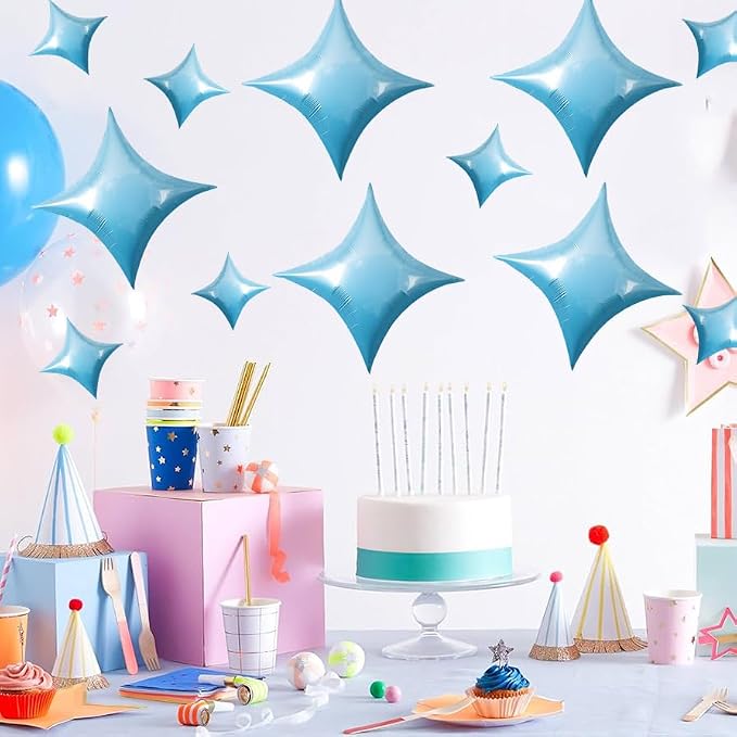 TONIFUL 30 Pcs Four Pointed Star Balloon 26In&10In Light Blue Foil Balloon | - Image 5