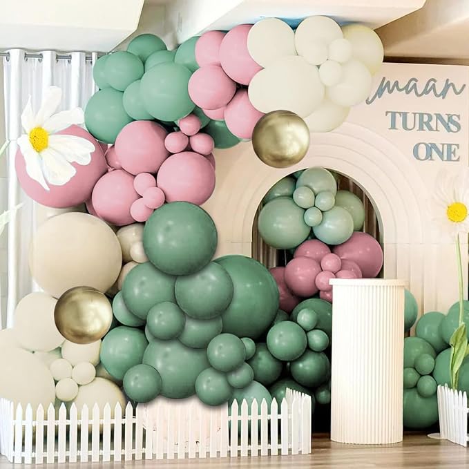 Sage Green Pink White Gold Balloons Garland Arch Kit - Image 7