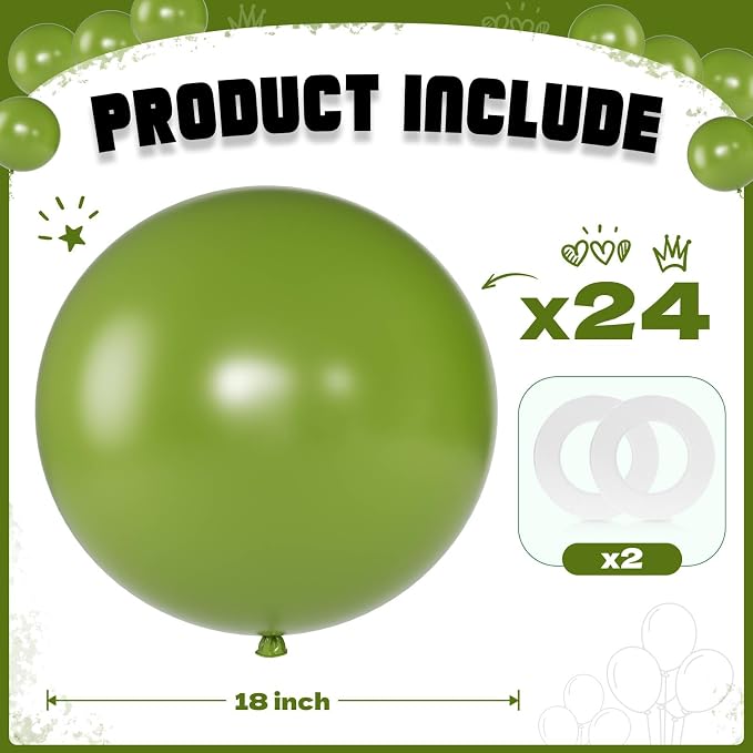 Olive Green Balloons 18 Inch 24 Pack Matte Helium Latex Round Balloons - Image 2