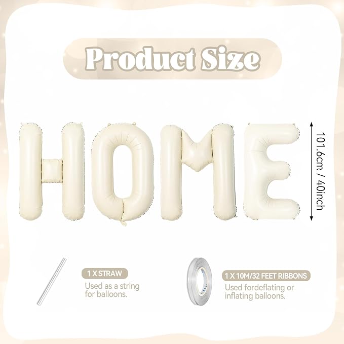 40 Inch Beige HOME Balloons, Large Cream Letter Balloon - Image 2