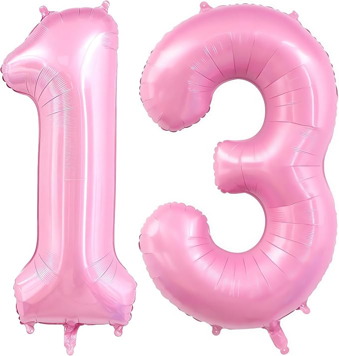 Pastel Pink 13 Balloon Number, 40 Inch Light Pink 13 Balloons Large Helium Foil by BBPOOL