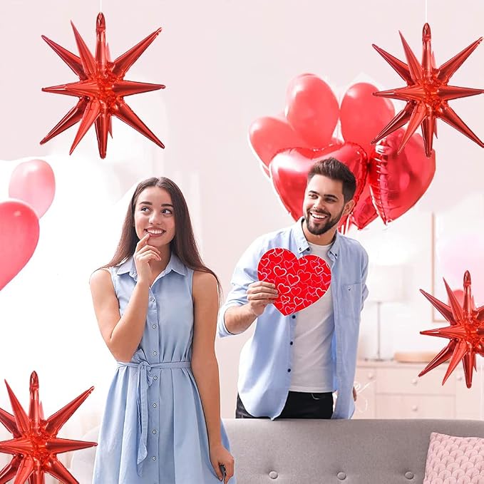 TONIFUL 4 Pcs Explosion Star Balloons Red Foil Balloon Party Decorations | - Image 6