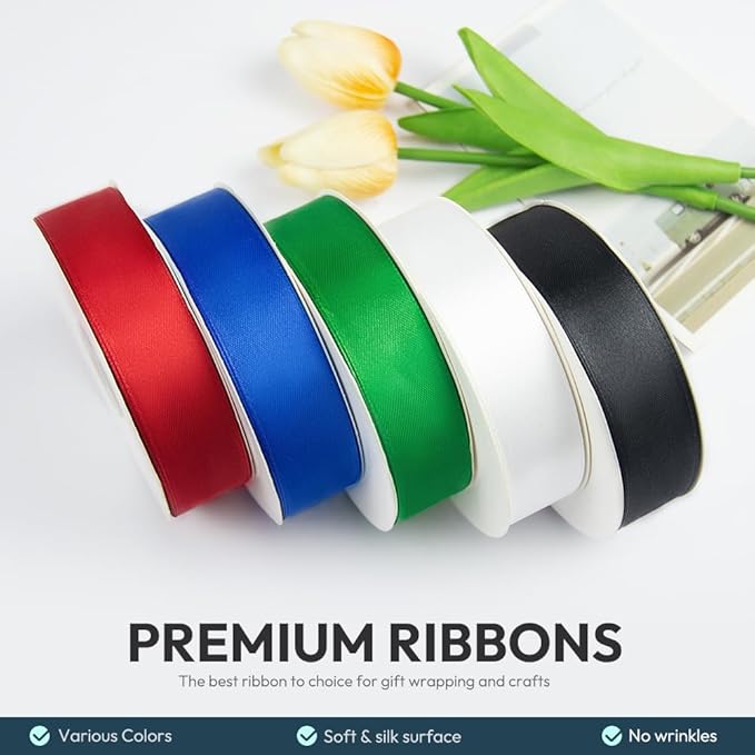 KMER LIFE 1 inch Wide x 50 Yards Navy Blue Single Faced Polyester Satin Ribbon, Navy Blue Satin Ribbon Perfect for Wedding Decor, Wreath, Crafts, Gift Wrapping & Other Projects (Navy Blue)