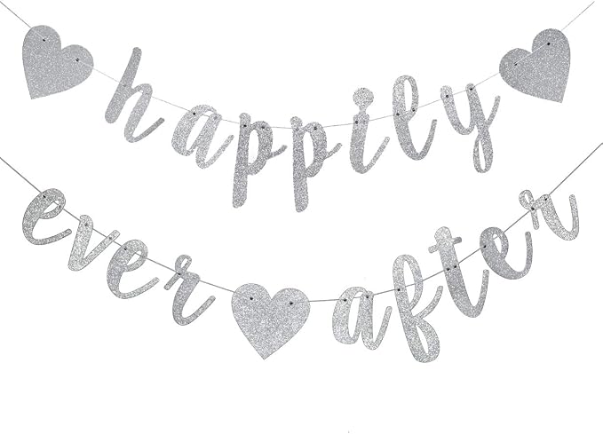 Happily Ever After Silver Glitter Bunting Banner, Engagement, Bridal Shower by FOZEE