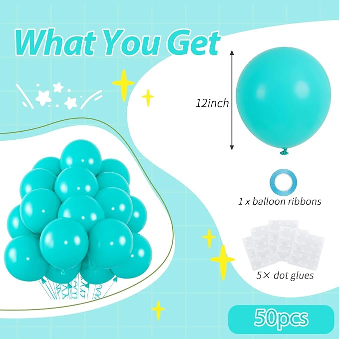 50pcs Teal Balloons, 12inch Turquoise Latex Balloons kit - Image 2