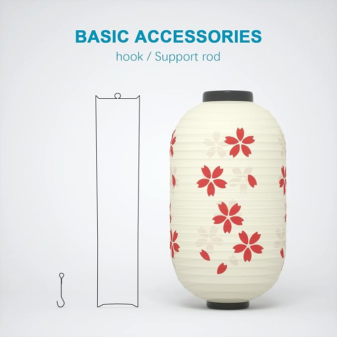 Traditional Japanese Style Beige White Silk Cherry Blossom Lantern 8 x 14 Inch - Image 2