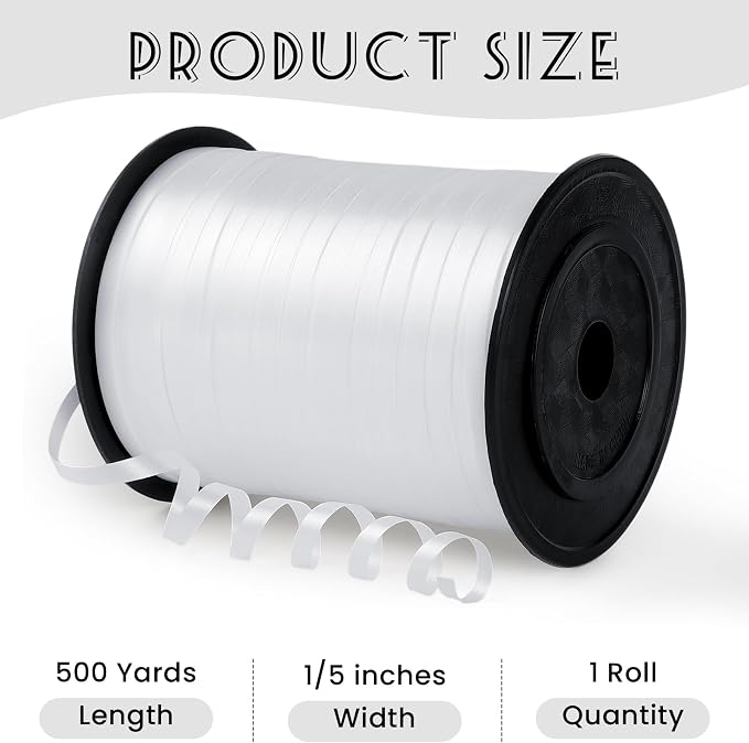 500 Yards White Curling Ribbon, 1/5 Inch Wide Balloon String Ribbons - Image 2