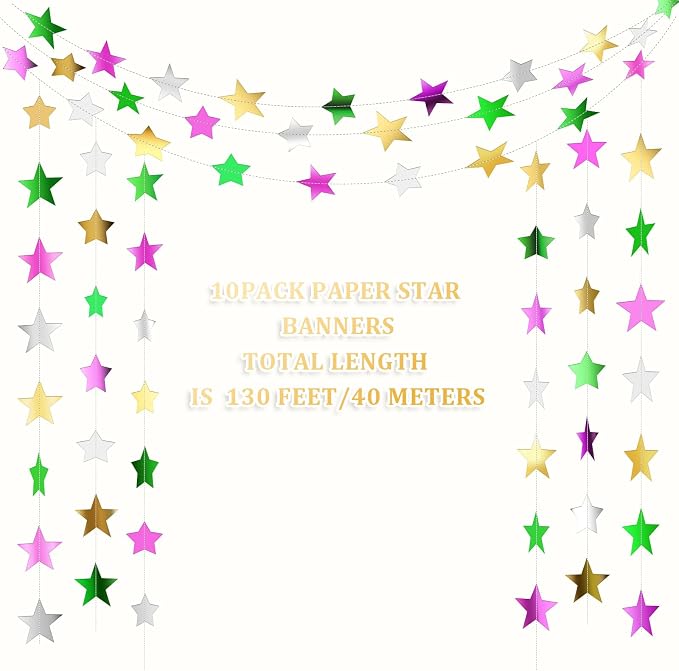 Patelai Glitter Star Garland Banner 2026 Graduation Decor 130 Feet Star Hanging - Image 2