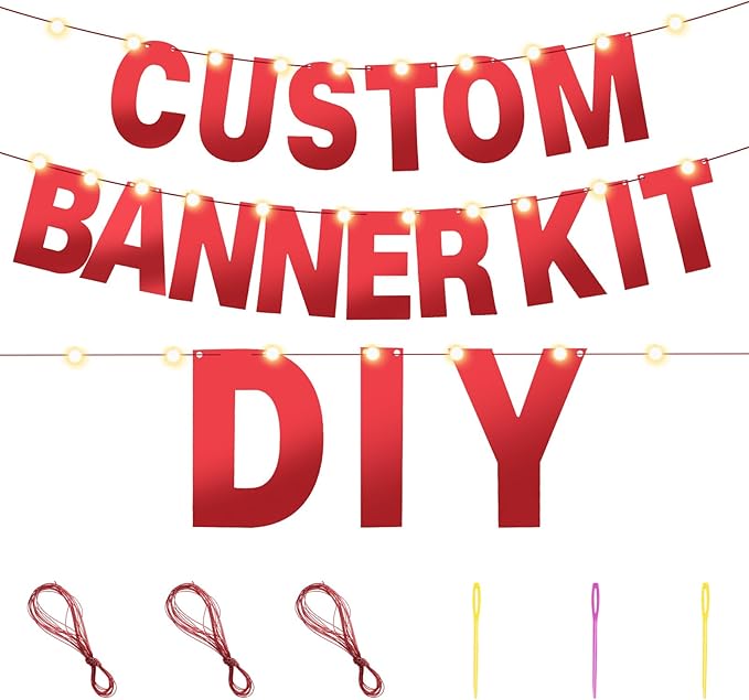 TaoBary 112 Pcs DIY Letter Kit Glitter Customizable Banner Letters Include 107 Letters and Numbers 3 Rope and 2 Needles for Birthday Halloween Christmas Wedding Valentine Party Decor(Bright Red)