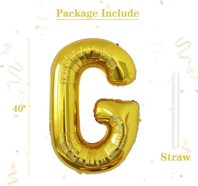 VHUWE 40 inch Gold Letter G Balloon, Big Size Alphabet Foil Mylar Helium - Image 2