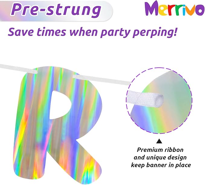 Iridescent Happy Birthday Banner, Pre-Strung Holographic Birthday Decorations - Image 4
