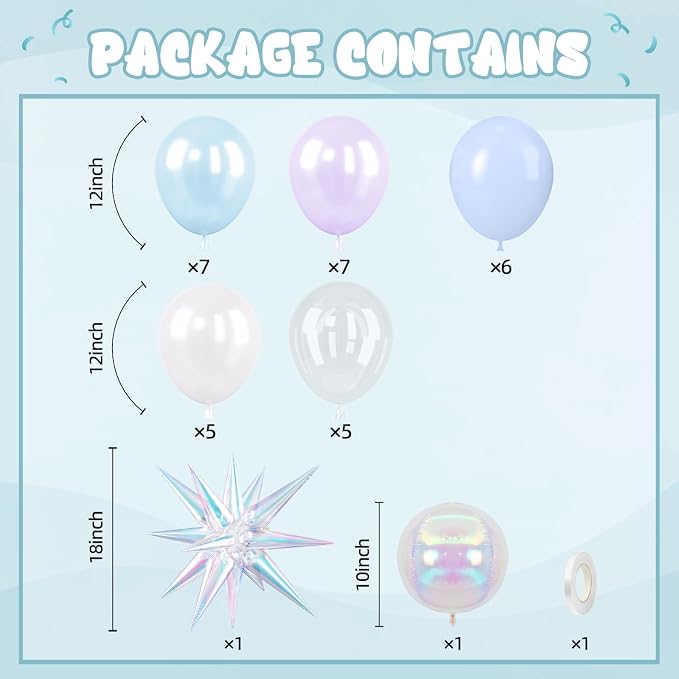 Iridescent Balloons, 12 Inch Pastel Blue Purple Transparent Latex Balloons - Image 2