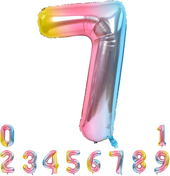 TONIFUL 40 Inch Rainbow Large Numbers Balloons 0-9, Number 7 Digital 7 Helium by TONIFUL