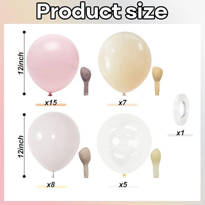 Pastel Pink and White Balloons, 12 Inch 35PCS Light Baby Pink Beige Cream White - Image 2