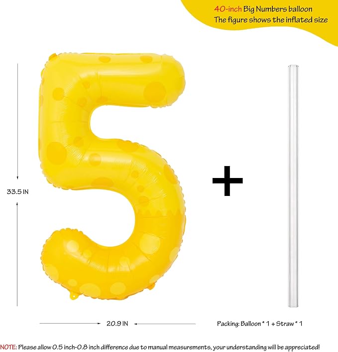 40in Yellow Polka Dot Number 5 Helium Foil Polyester Film Balloon Digital 5 | - Image 2