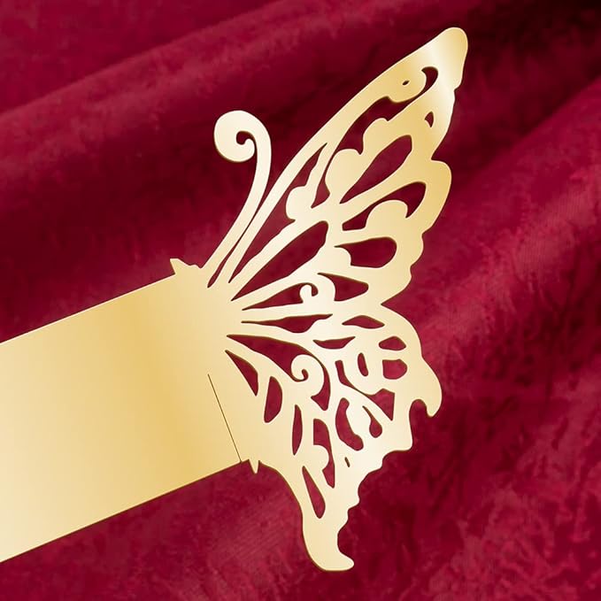 150PCS Butterfly Napkin Rings for Luxury Banquet Style, Reusable Paper Napkin Holders for Wedding Banquet Dinner Table Decor, and Catering Party Services (Gold) (Pack of 2)