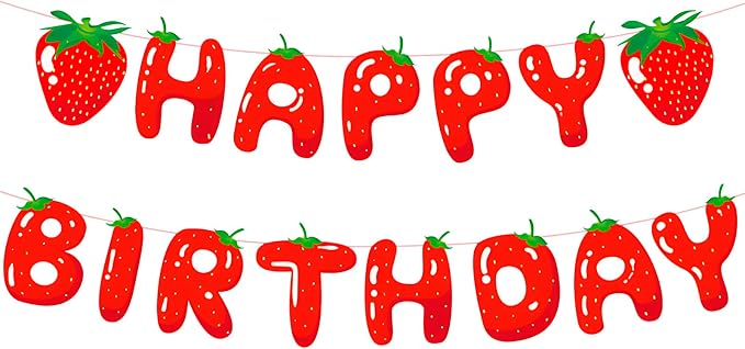 MEETINGU Strawberry Happy Birthday Banner Summer Fruit Party Decorations by MEETINGU