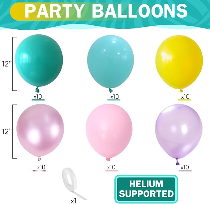 HILAVO Pastel Balloons 60 Pcs Metallic Pink Purple Teal Blue Yellow Multicolor - Image 2