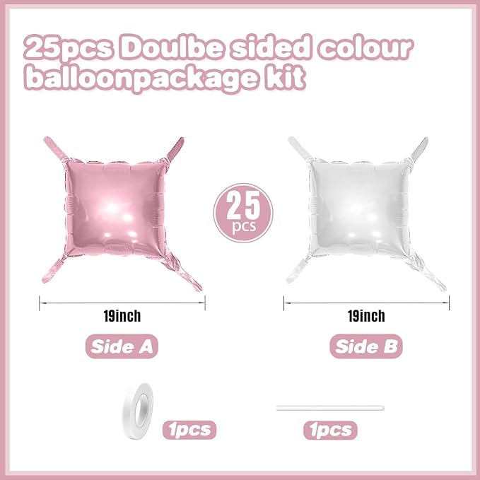Pearl Pink and White Double Sided Square Foil Balloons Wall, 19 Inches Chrome - Image 2