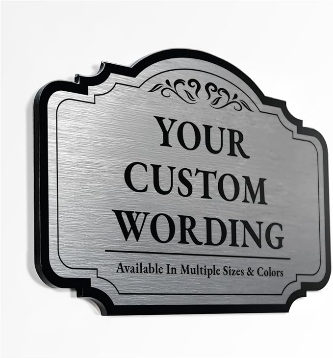 Custom Decorative Outdoor Metal Sign - Personalized Aluminum Driveway Sign, Waterproof, Made In USA - Design 2 Metallic Silver 10x7 In