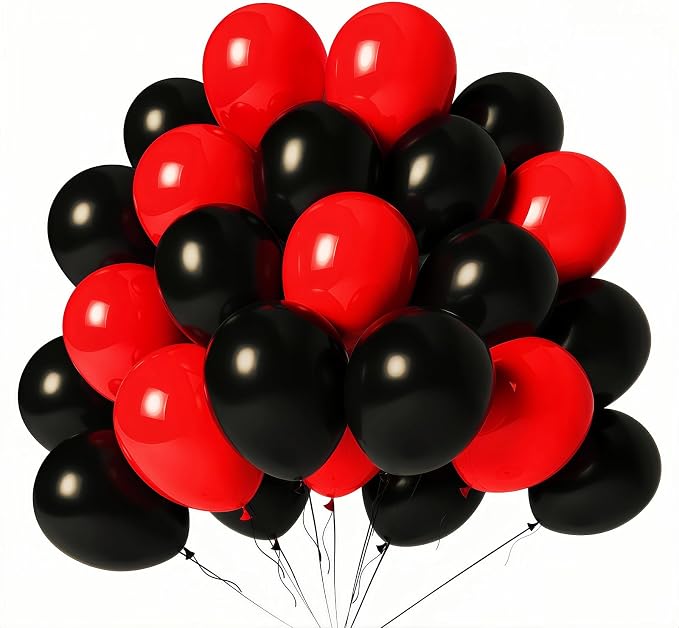 Red and Black Balloons 100 Pack 12 Inch Red Black Extra Thick Latex Party by LYNSP