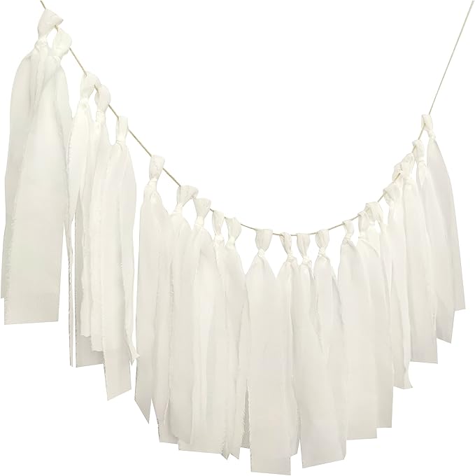 White Chiffon Tassel Garland for Wedding Bridal Shower Birthday Party Backdrop by Mybbshower