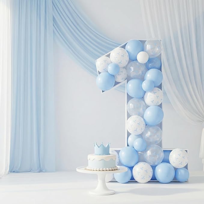 HILAVO Blue Bow Balloons, 12 Inch Pastel Light Blue Transparent White Bow Print - Image 4