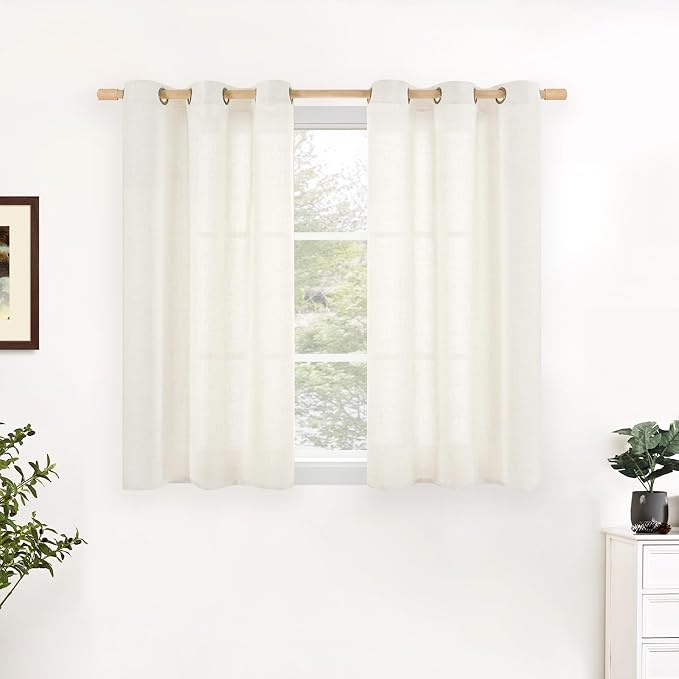 YoungsTex Ivory Linen Curtains 48 Inch Length 2 Panels, Short Light Filtering by YoungsTex