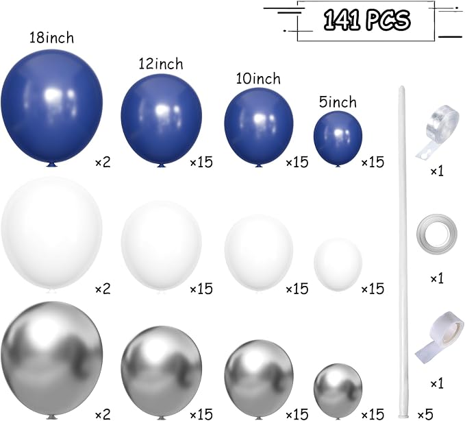 MEBAY Blue White Silver Balloons Garland Arch Kit - Image 2