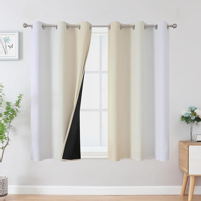 Beige and Greyish White Ombre Blackout Curtains 45 Inch Length 2 Panels - Image 2