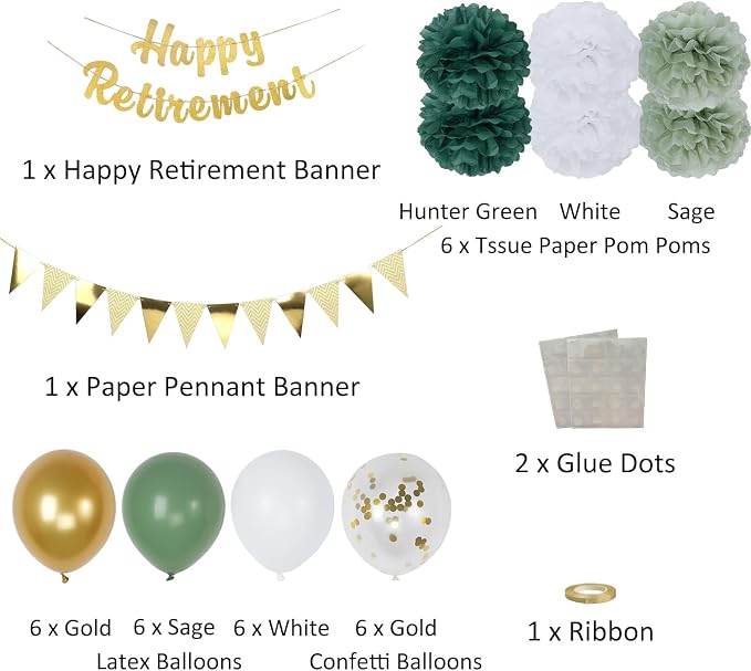 Retirement Party Decorations, Paper Pom Poms, Balloons - Image 2