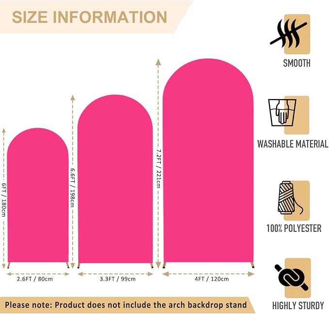 FANPROMS Arch Covers Set 6FT 6.6FT 7.2FT Hot Pink Wedding Arch Cover - Image 2