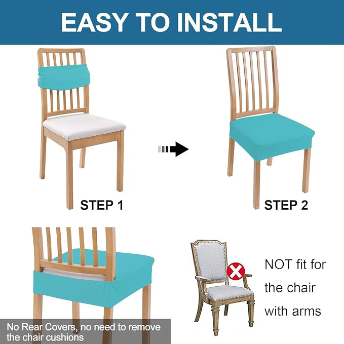 Smiry Waterproof Seat Covers for Dining Room Chairs, No Rear Covers | Stretch - Image 5