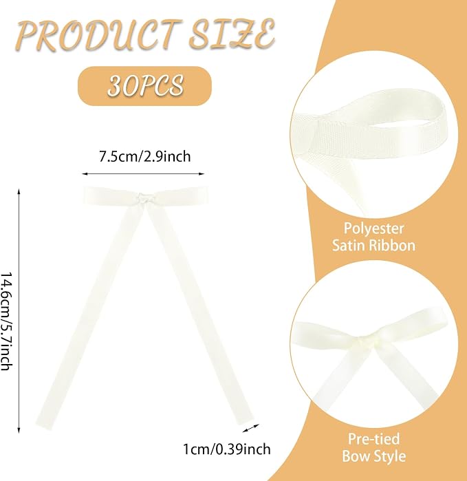 30 Pack Ivory Bow Cake Toppers, Ribbon Bows - Image 3