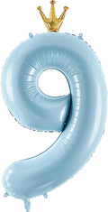 Number 9 Foil Balloon with Crown, 40-Inch Light Blue | Light blue number 9 foil by GifloonOfficial