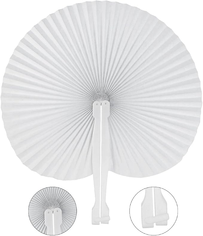 36 Pack Folding Paper Fans Round Shape Handheld Fans Plastic Handle Wedding - Image 5