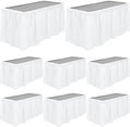 TURSTIN 8 Pieces White Plastic Table Skirts 14 Feet x 29 Inch for Rectangle Tables Fitted Tablecloth Disposable Table Cover for Birthday Party, Events, Banquette Baby Shower