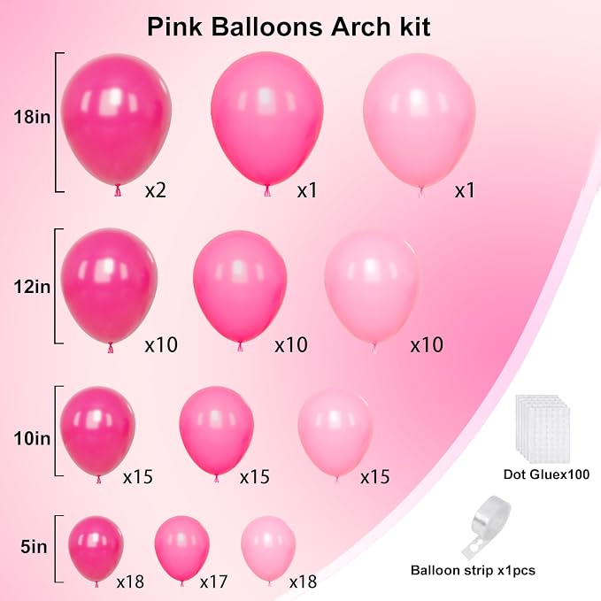 Pink Balloon Arch Kit, Metallic Hot Pink Balloons - Image 2