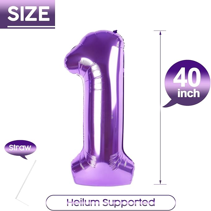 1 Balloon - Purple Birthday Number Balloons, 40 Inch Decorations Men Women | - Image 5