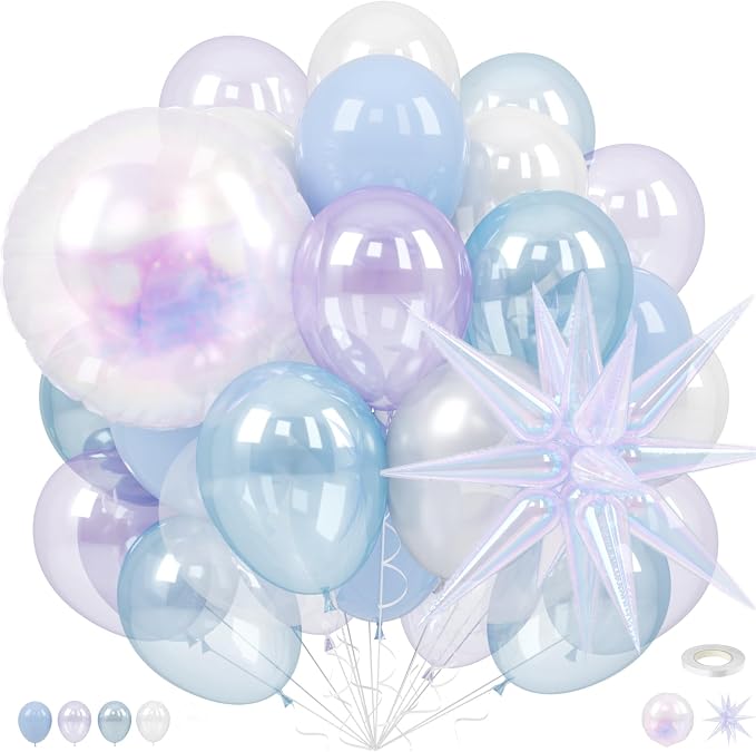 Iridescent Balloons, 12 Inch Pastel Blue Purple Transparent Latex Balloons by FEYG