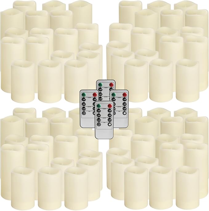 pliadvbu Flameless LED Candles 72 Pack, Outdoor Realistic Waterproof Votive Candles with 4 Remote Control and Timer for Halloween Wedding Festival Decor, (H 4" 5" 6" x D 2.2")
