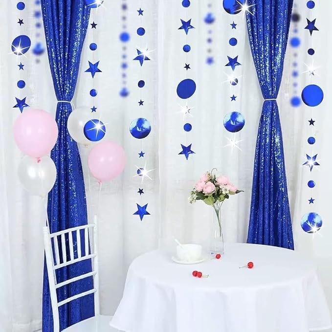 Dark Blue Party Decoration Dark Blue Star Circle Dot Hanging Garland Streamer - Image 5