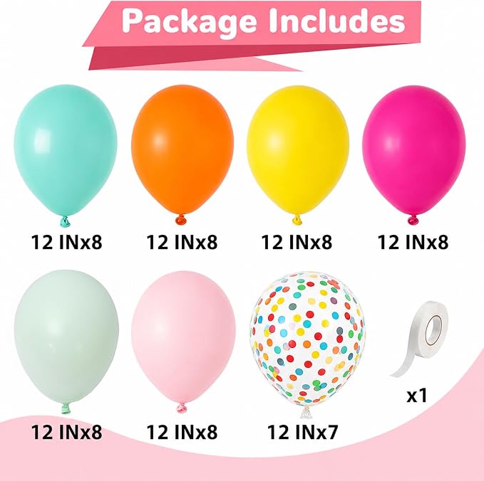 HILAVO Rainbow Balloons 12 Inch 55 Pcs Multicolor Colorful Balloon Hot Pink - Image 2