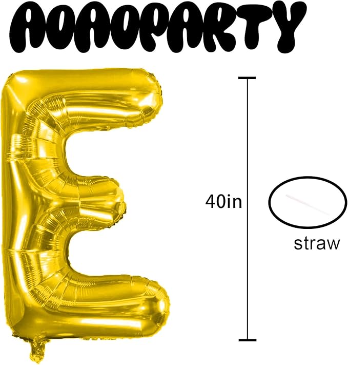 Letter Balloons Gold 40 Inch E Large Giant Big Foil Mylar Balloon | - Image 3