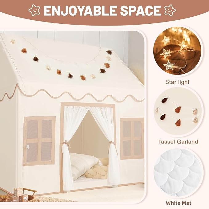 Kids Play Tent Indoor: with Mat, Tassel Garland - Image 3