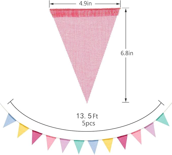 60 Flags Imitated Burlap Pennant Banner Pastel, Rainbow Flag Bunting, Party and - Image 2