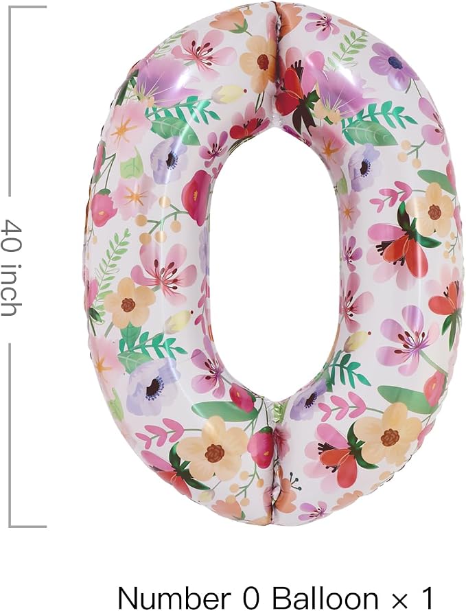 Flower Balloons 40 Inch Floral Number 0 Balloon - Image 2